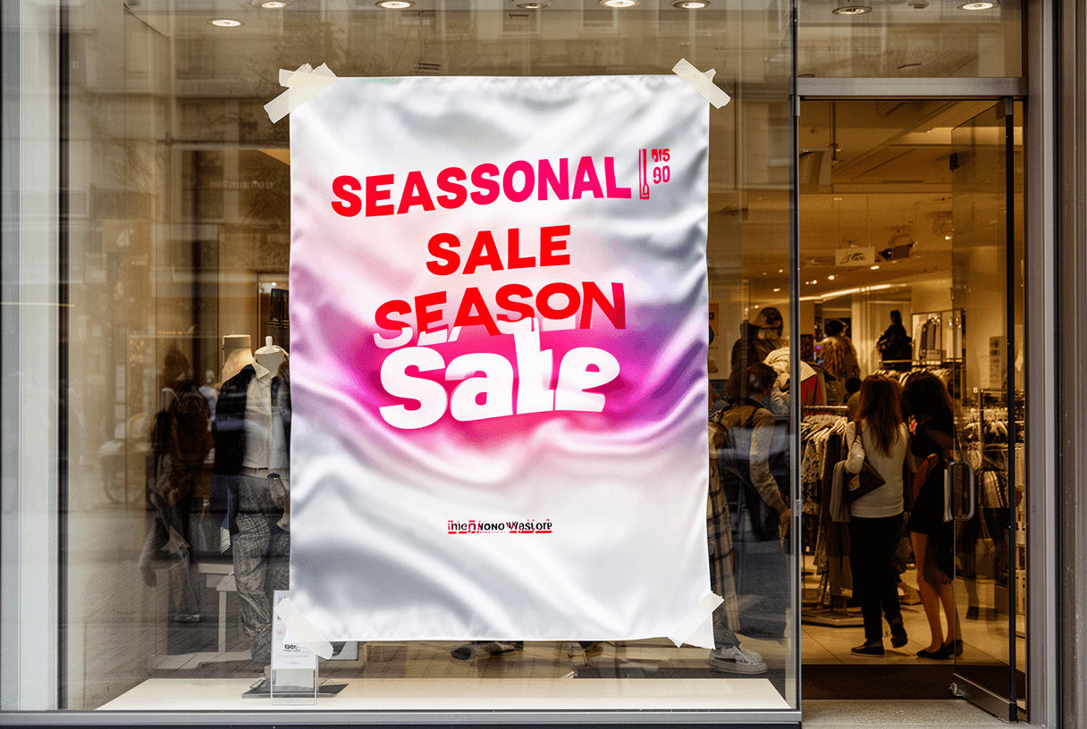 Affiche promotionnelle en vitrine de magasin
